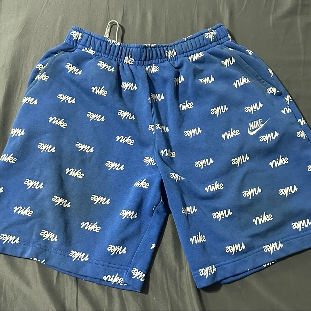 Nike Sportswear Mens Size L‎ Club Script Fleece Shorts Blue